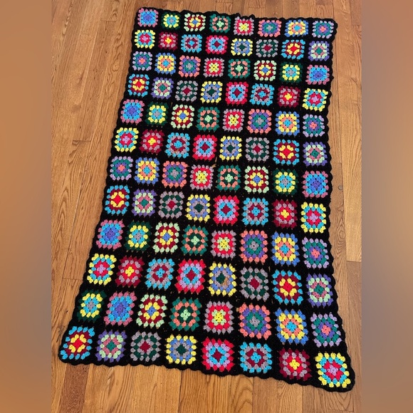 Other - Vintage, handmade, Colorful Crochet Granny Square Blanket